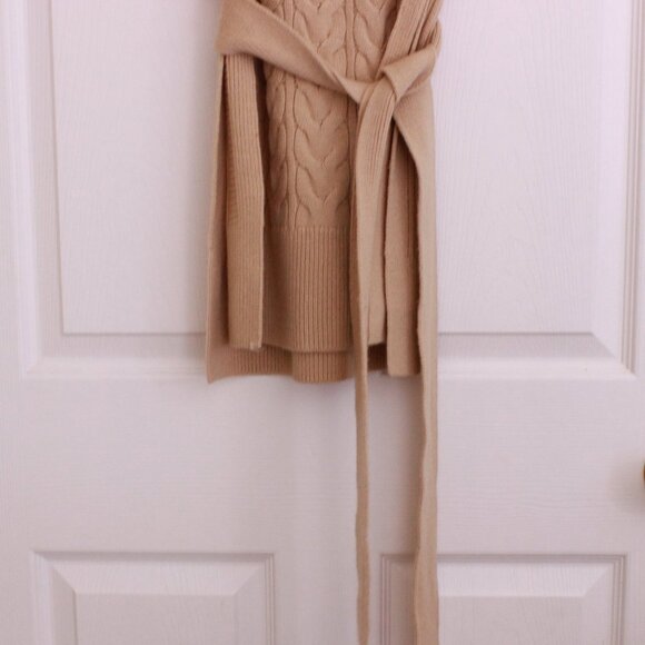 NWOT COS Cable Knit Wool Roll-Neck Turtleneck Belted Vest Camel Brown - Picture 7 of 11